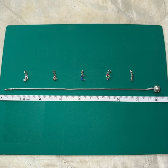 Size 8” Pandora Silver Charm Bracelet with Colorful Charms - Picture 3 of 7